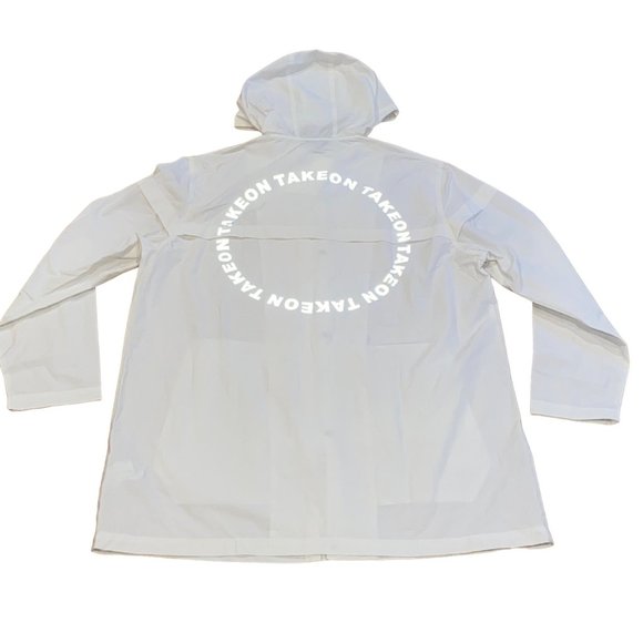 TAKEON Hooded Raincoat White Size Large Unisex Water Repellant Reflective Womens - Picture 4 of 7